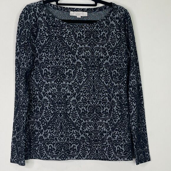 LOFT Lacy Jacquard Long Sleeve Tee Women's Size XS - Picture 1 of 6
